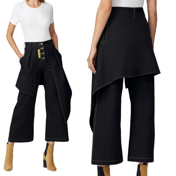 Victoria Tomas Pants - Victoria Tomas Pants Denim Twill Large Ribbon Black Wide Leg Crop 36 or S